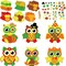 30 Packs Fall Thanksgiving Crafts for Kids Thanksgiving Owl DIY Artwork with Fall Autumn Leaves Pumpkins Stickers Create Your Own Owl Set for Kindergarten Home Class Game Activities.